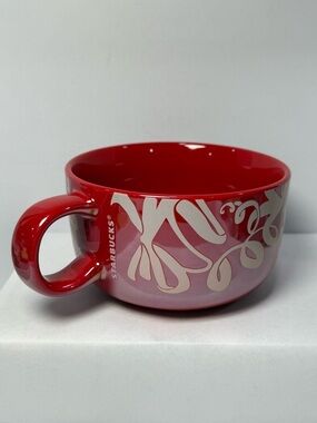 Starbucks Holiday 2023 Iridescent Red Floral Soup Mug 16 oz Christmas Coffee